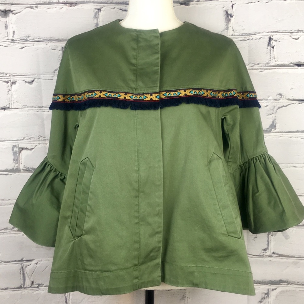 Zara Basic Outwear Trimmed Army Green Cape Jacket